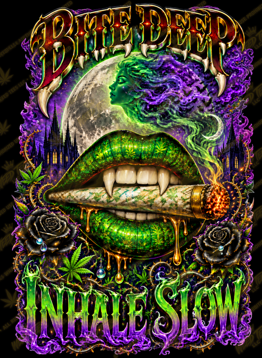 Bite Deep, Inhale Slow | Halloween Stoner T-Shirt