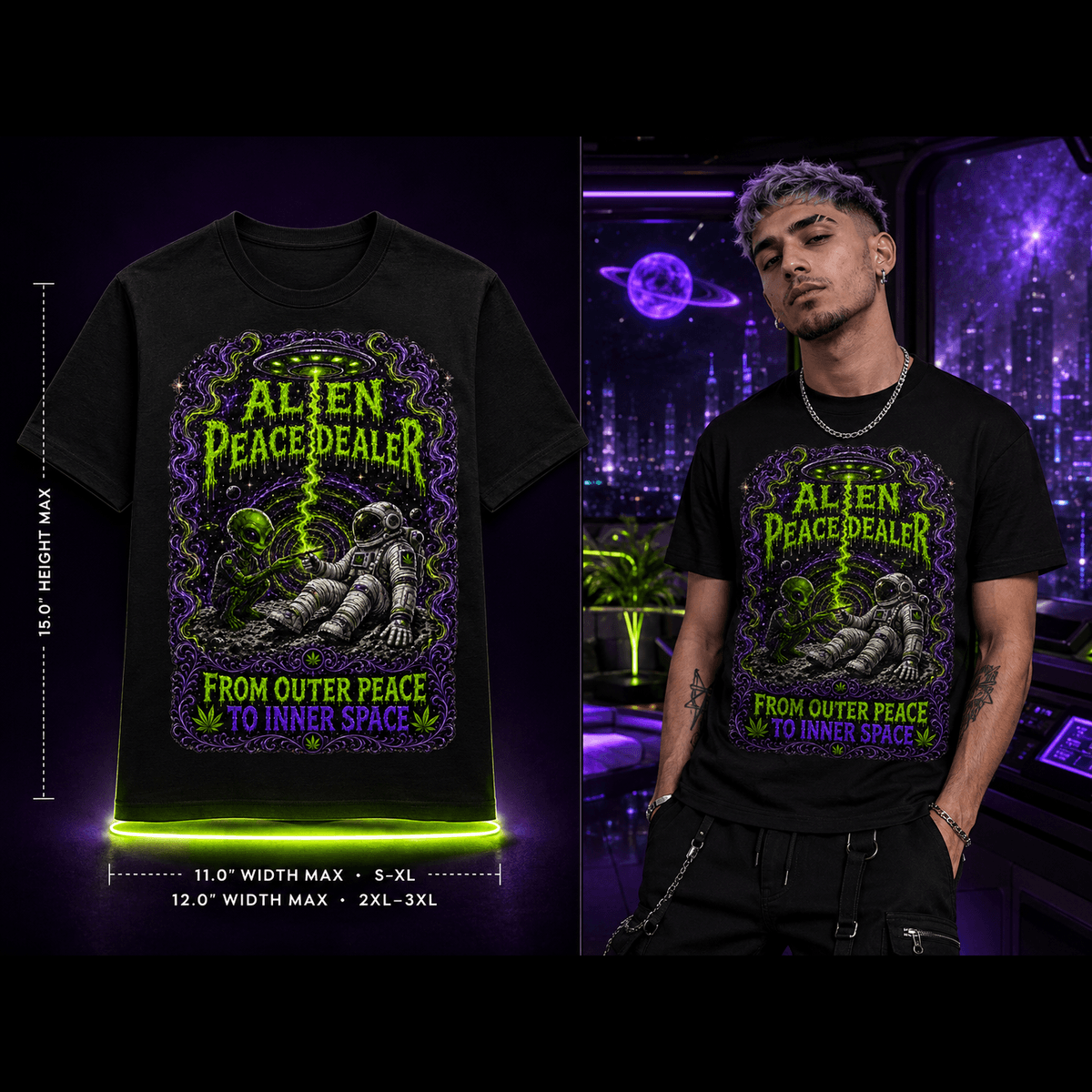 Alien Peace Dealer – Premium Cannabis Graphic Tee