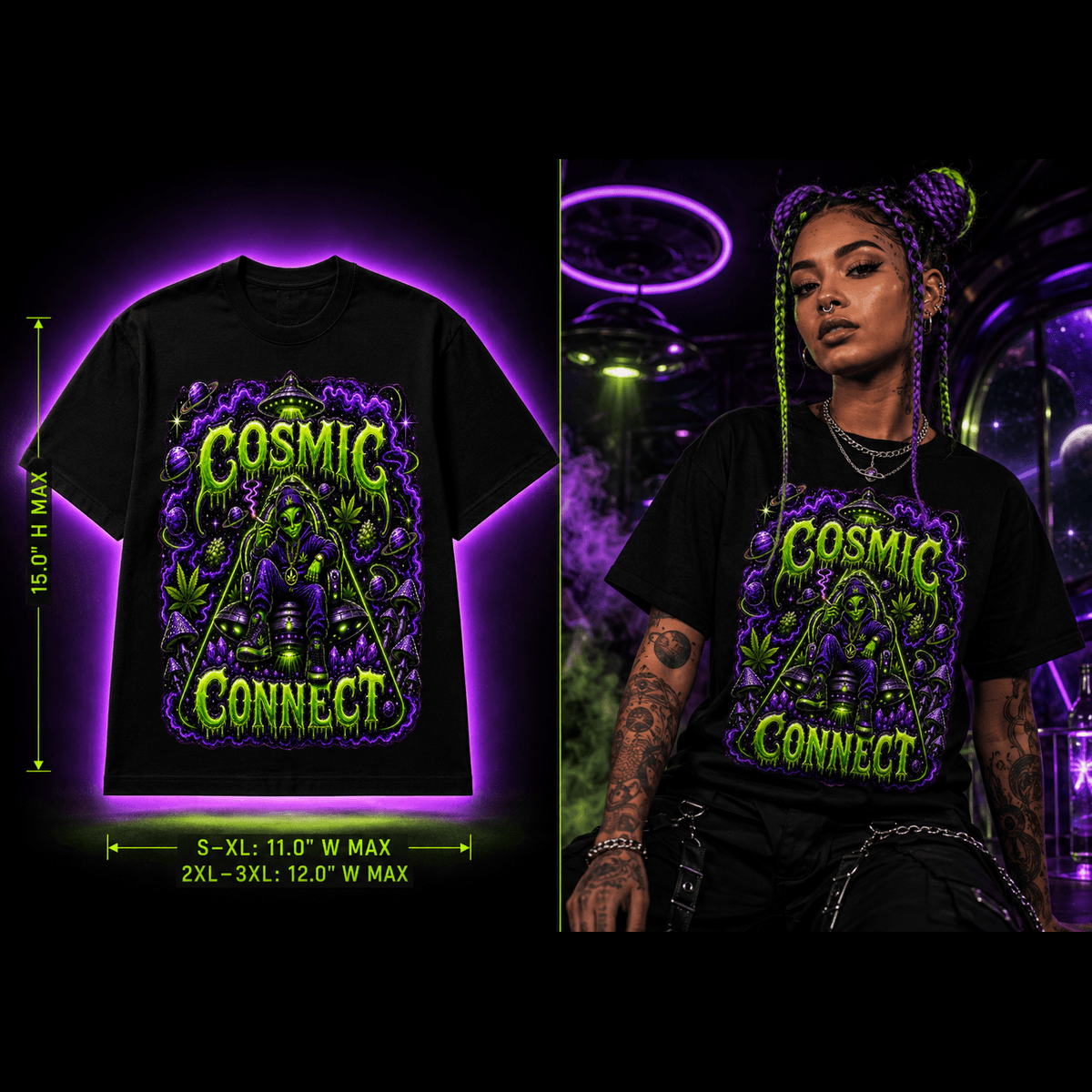Cosmic Connect – Premium Cannabis Alien Graphic Tee