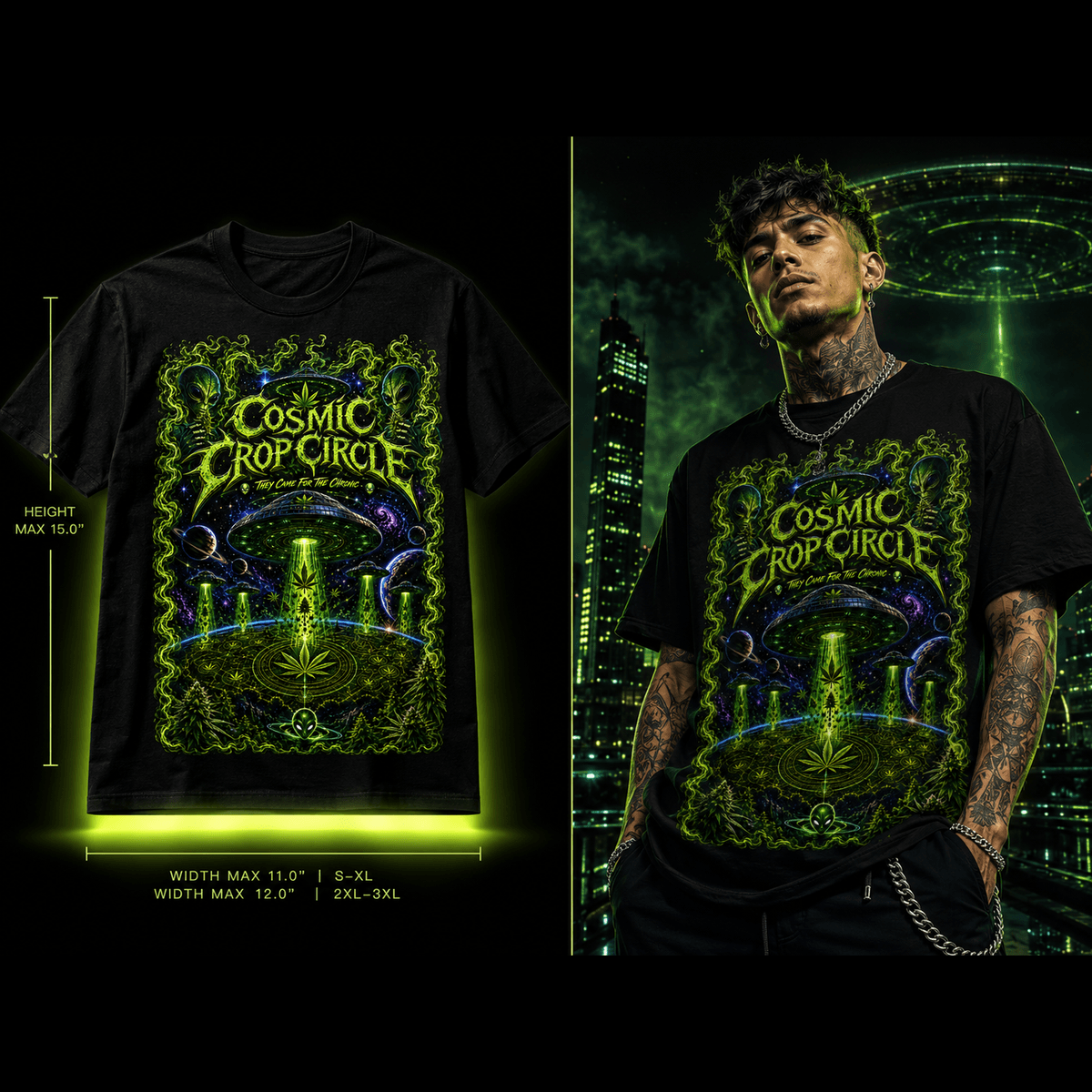 Cosmic Crop Circle – Premium Cannabis Graphic Tee