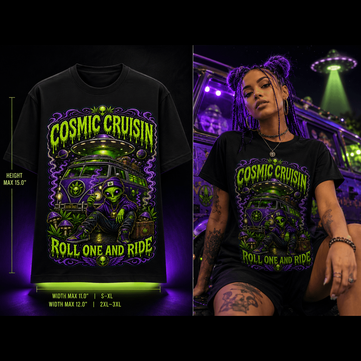 Cosmic Cruisin – Premium Cannabis Alien Graphic Tee