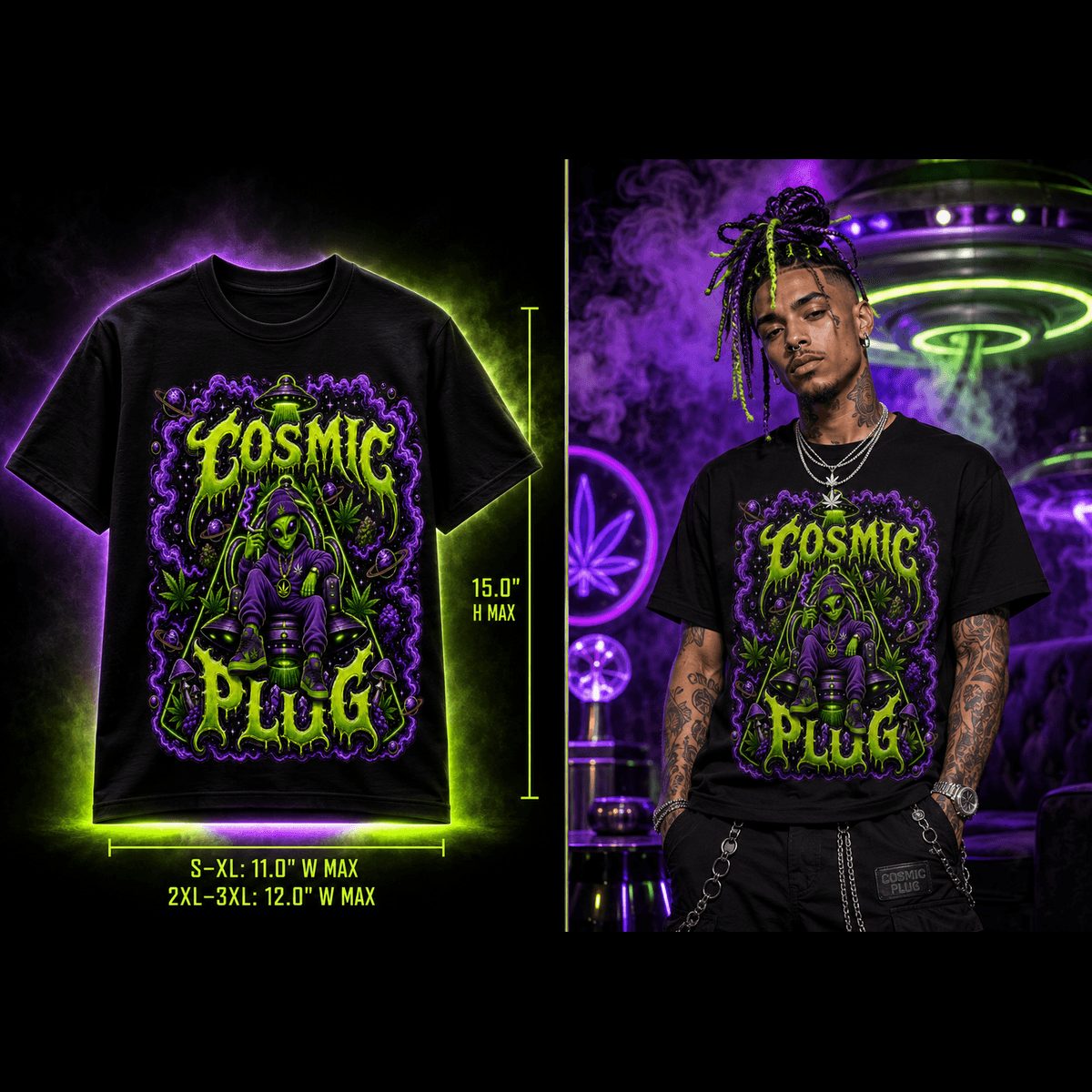 Cosmic Plug – Premium Cannabis Alien Graphic Tee