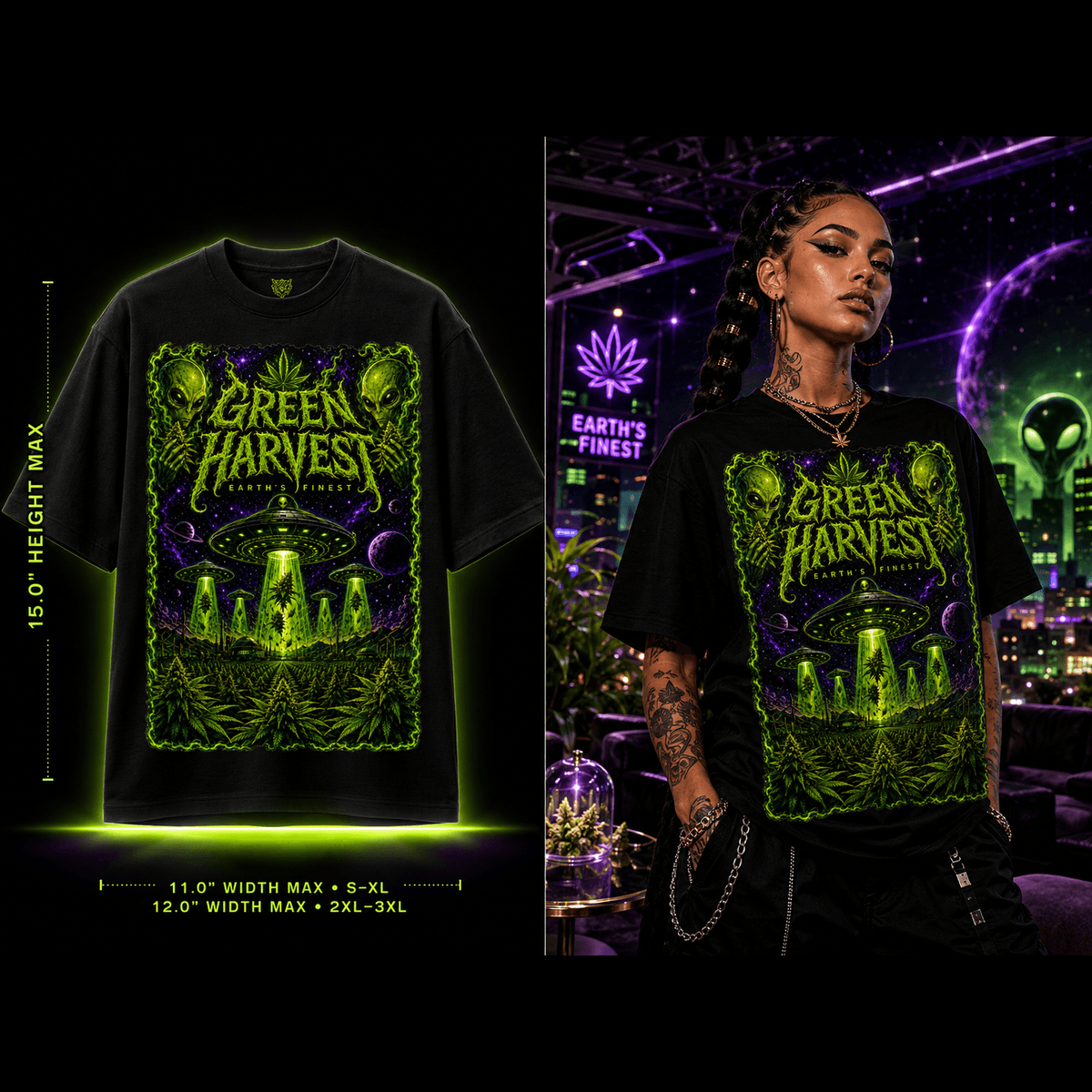 Green Harvest – Premium Cannabis Alien Graphic Tee