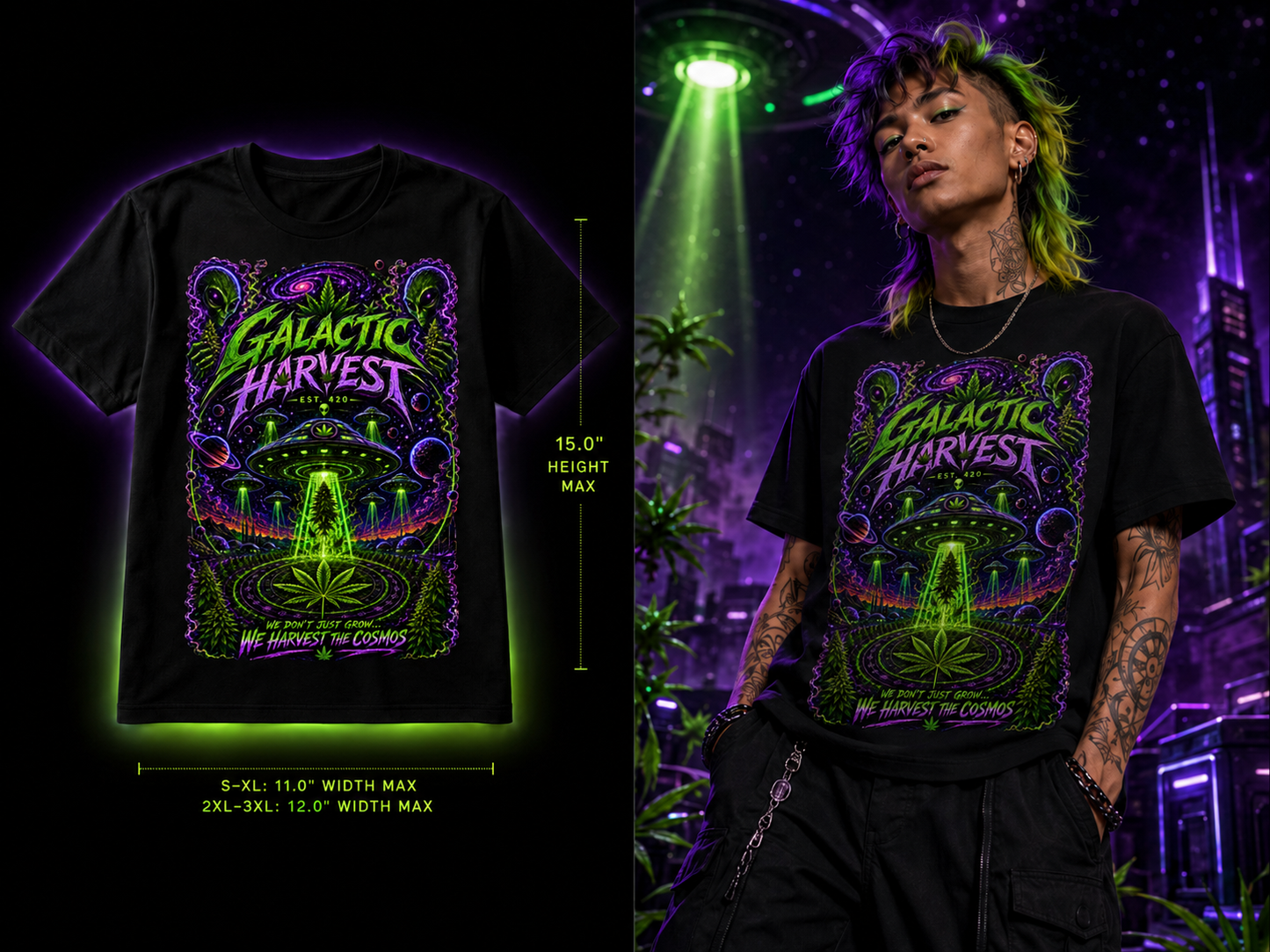 Galactic Harvest – Premium Cannabis UFO Graphic Tee