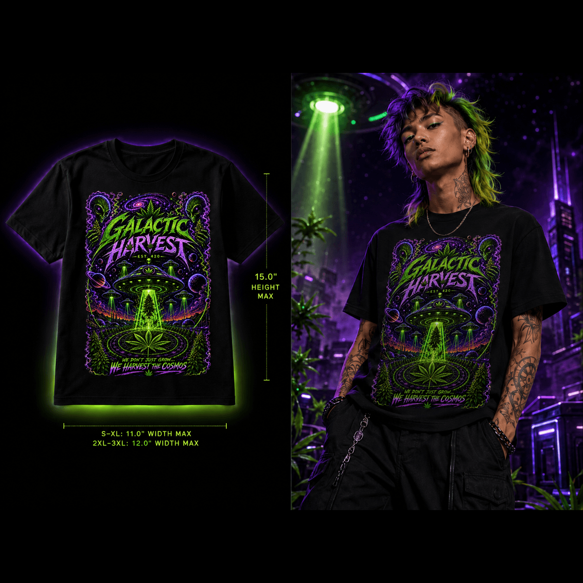 Galactic Harvest – Premium Cannabis UFO Graphic Tee
