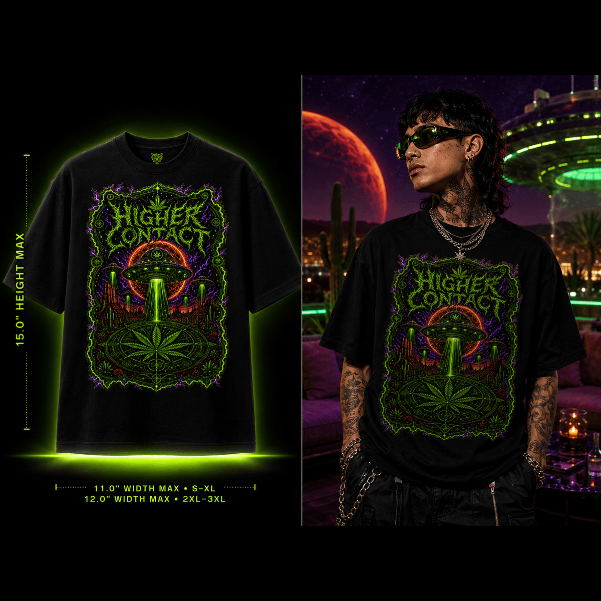 Higher Contact – Premium Cannabis UFO Graphic Tee