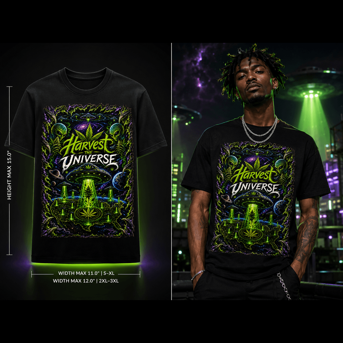 Harvest the Universe – Premium Cannabis UFO Graphic Tee