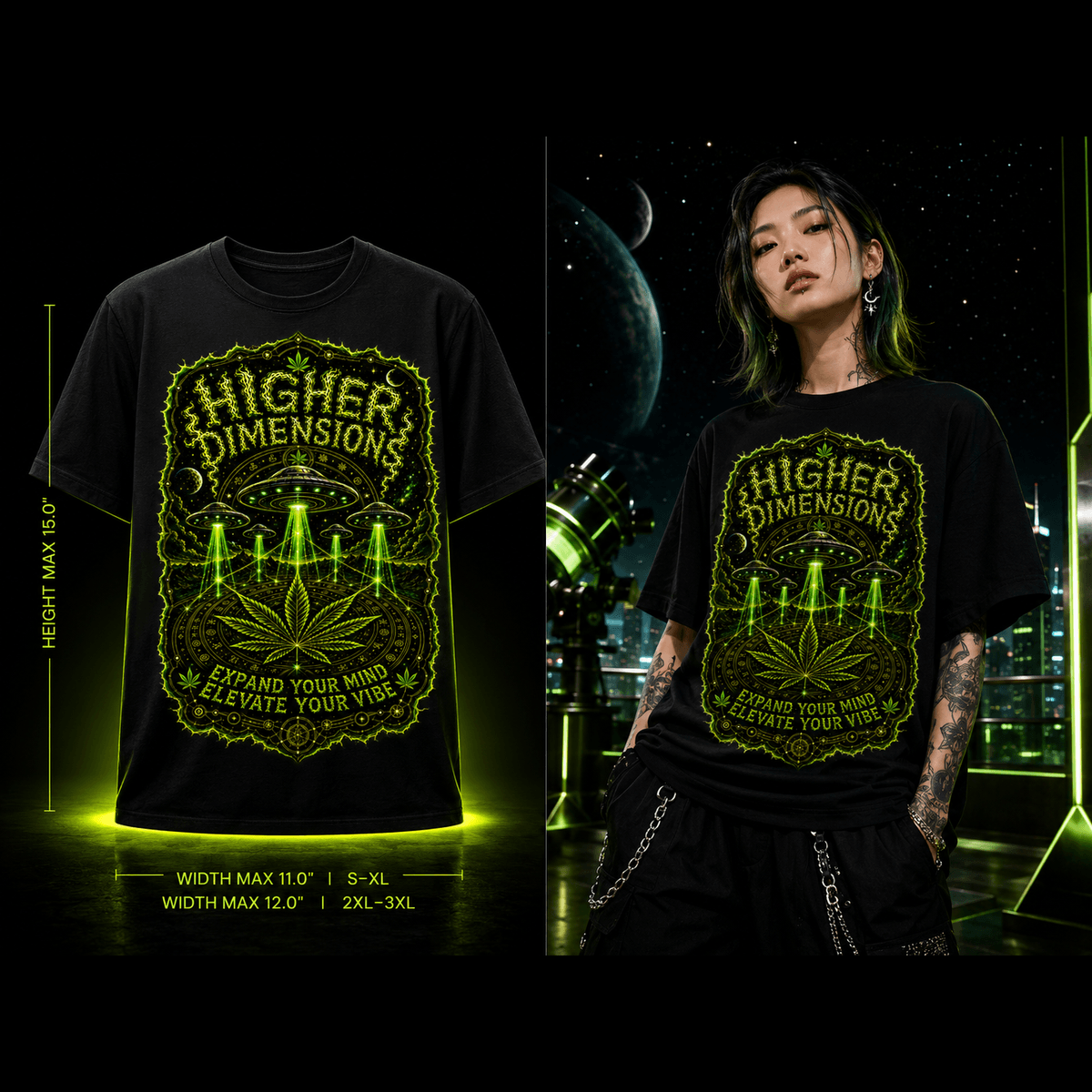 Higher Dimensions – Premium Cannabis UFO Graphic Tee
