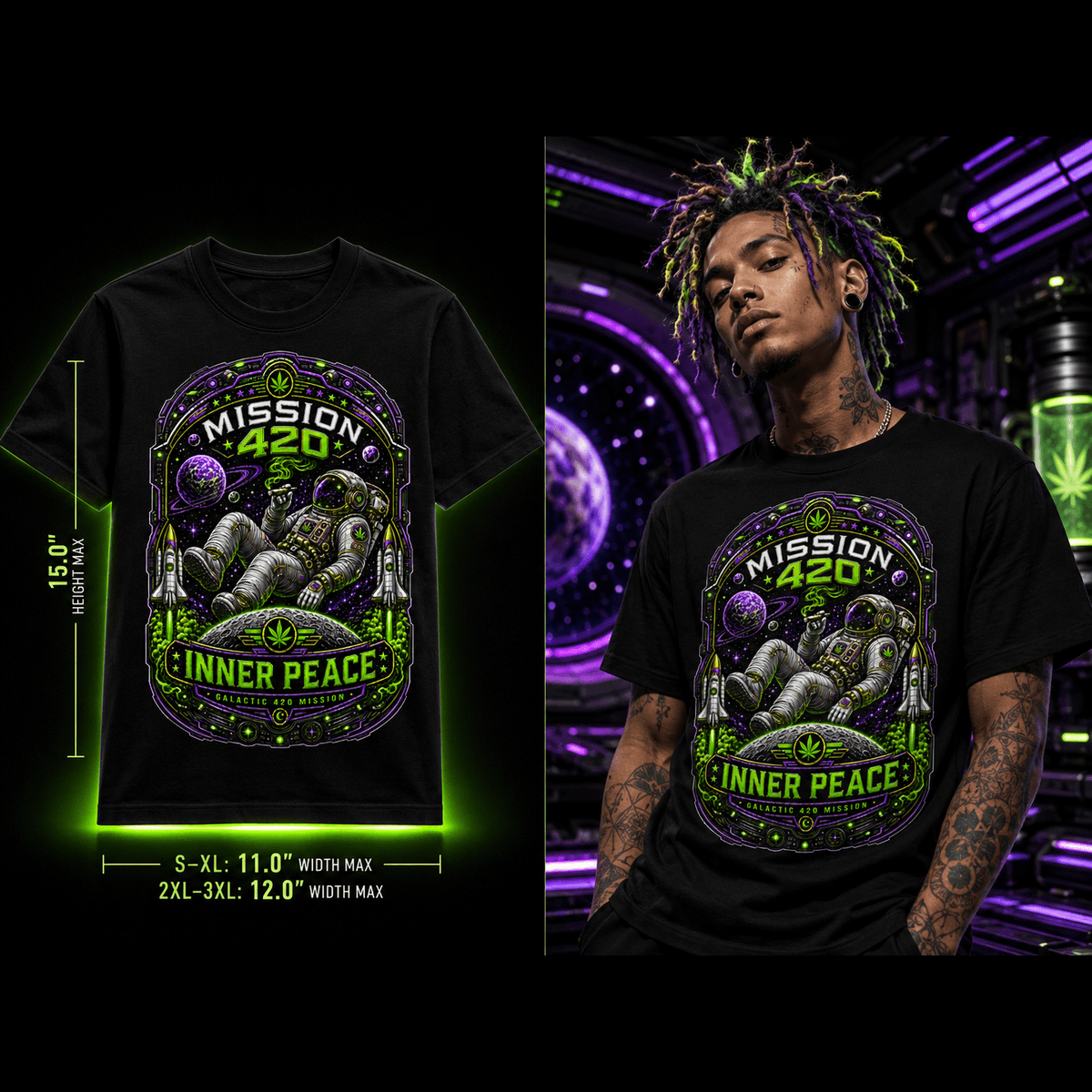 Mission 420 – Inner Peace Cannabis Astronaut Graphic Tee