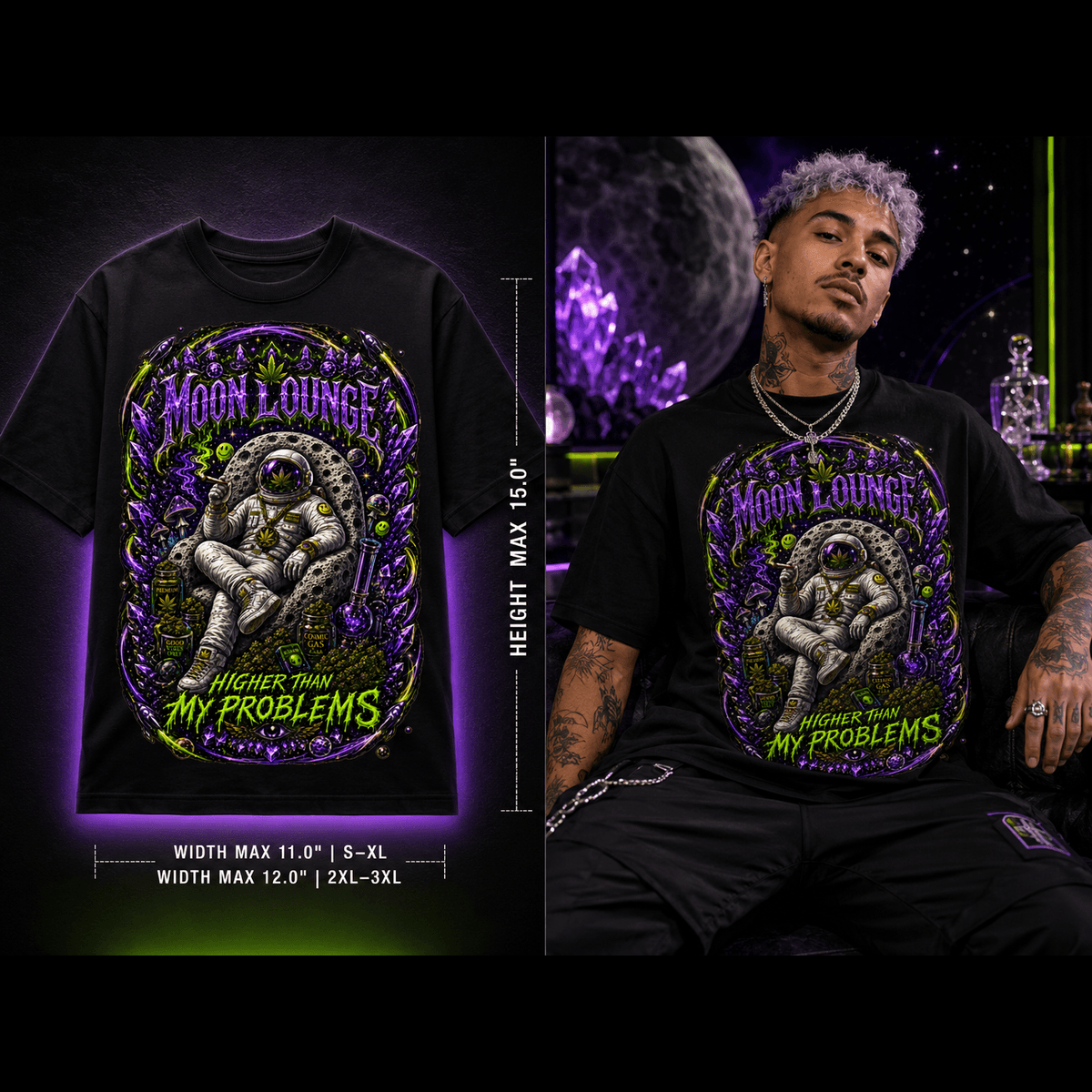 Moon Lounge – Higher Than My Problems Cannabis Graphic Tee