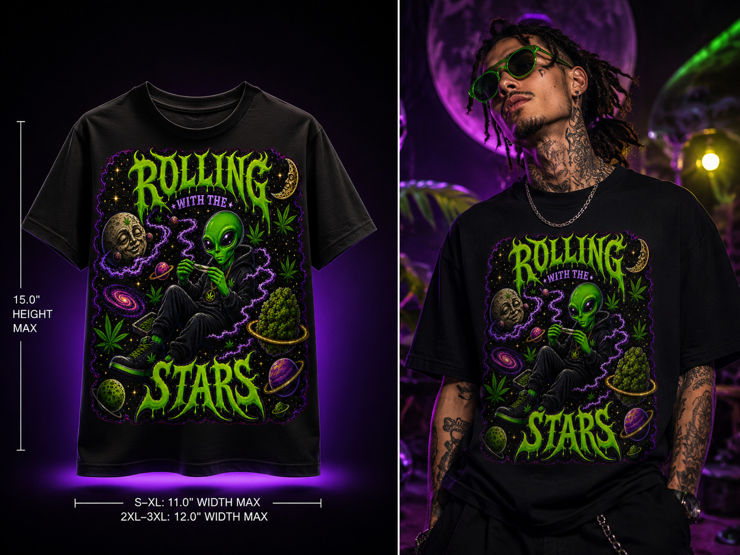 Rolling With the Stars – Premium Cannabis Alien Graphic Tee