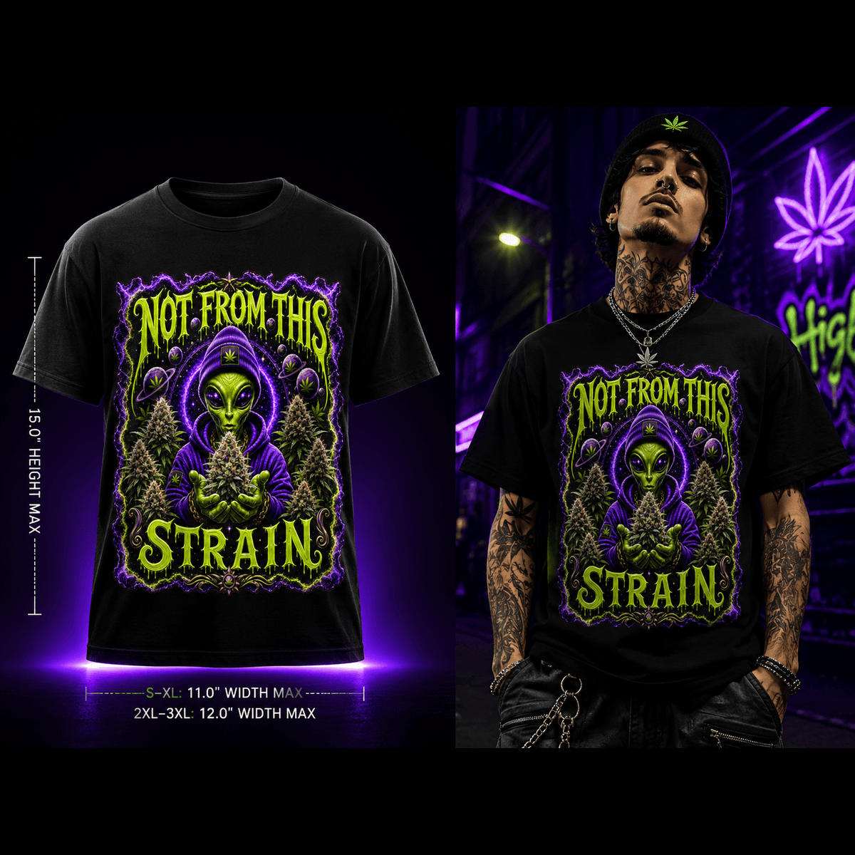 Not From This Strain – Premium Cannabis Alien Graphic Tee