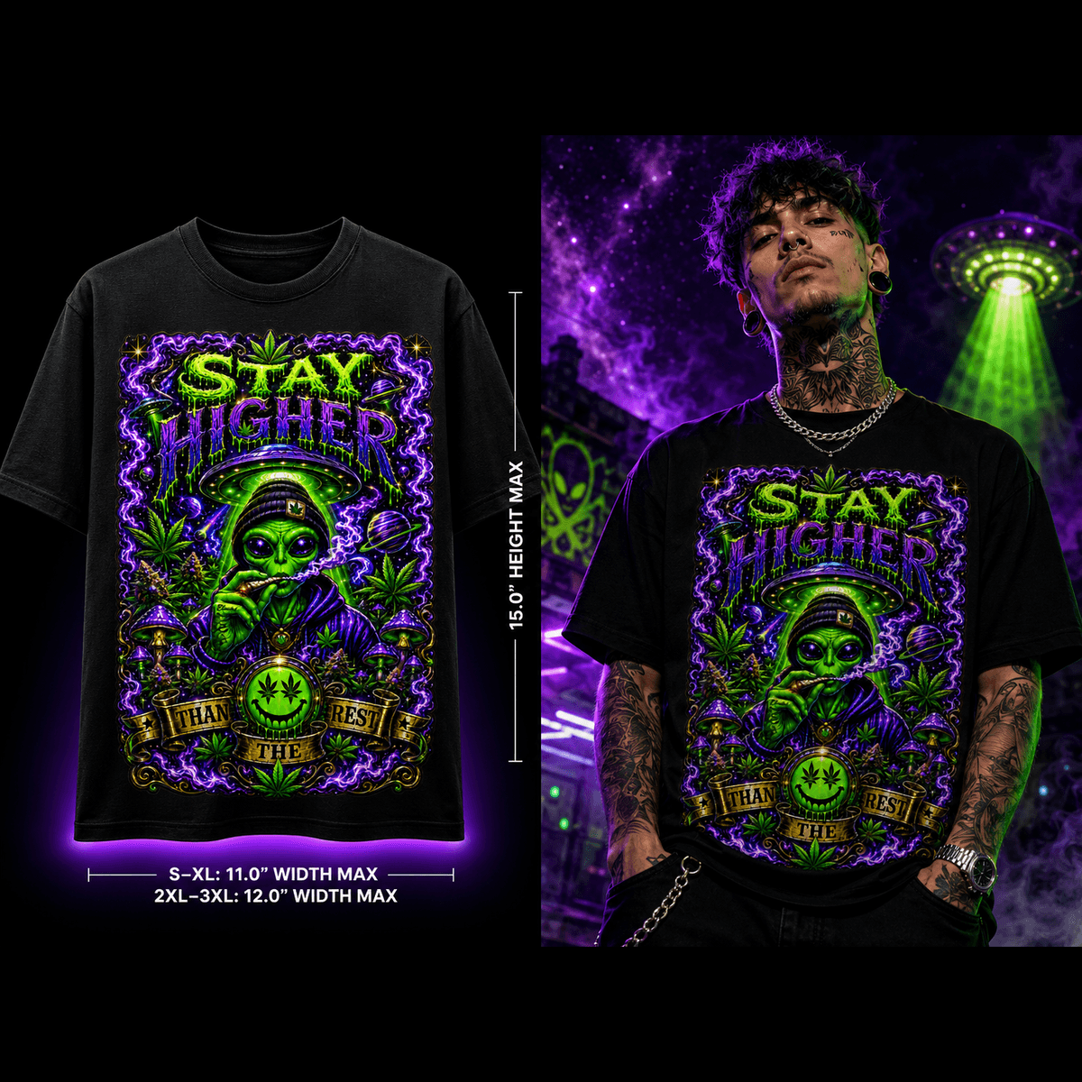 Higher Than the Rest – Premium Cosmic Alien Graphic Tee