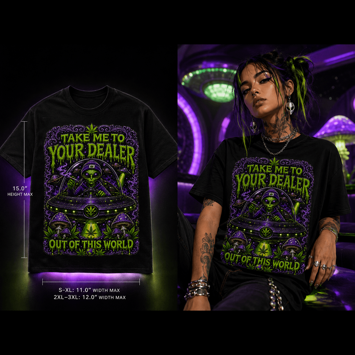 Take Me to Your Dealer – Out of This World Cannabis Alien Graphic Tee