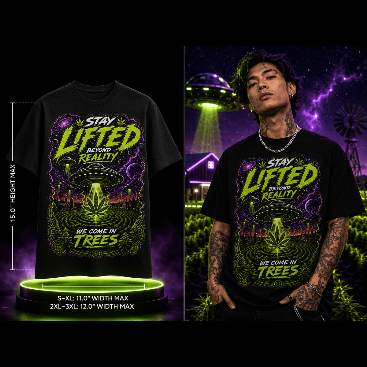 Stay Lifted Beyond Reality – We Come in Trees Cannabis Graphic Tee