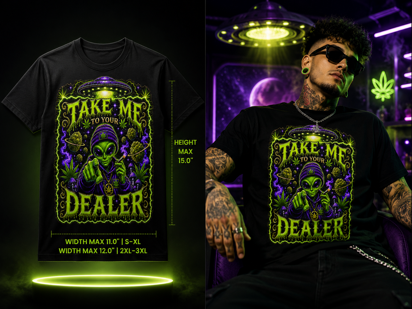 Take Me to Your Dealer – Alien Cannabis Graphic Tee