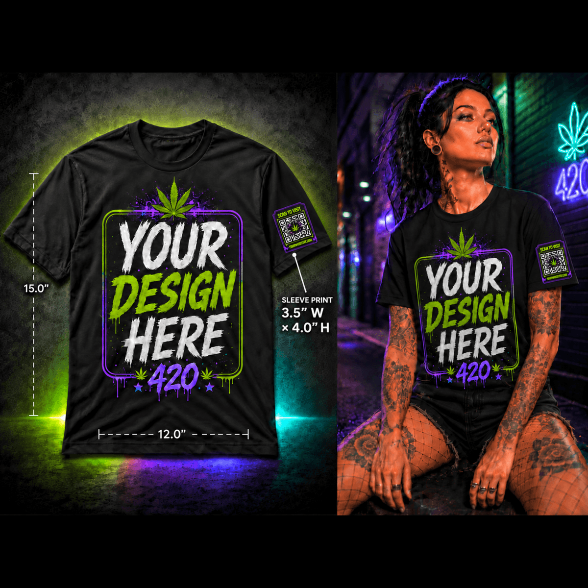 Custom Business & Bulk T-Shirts – Upload Your Design (Full Front & Left Sleeve Website QR Code Print)