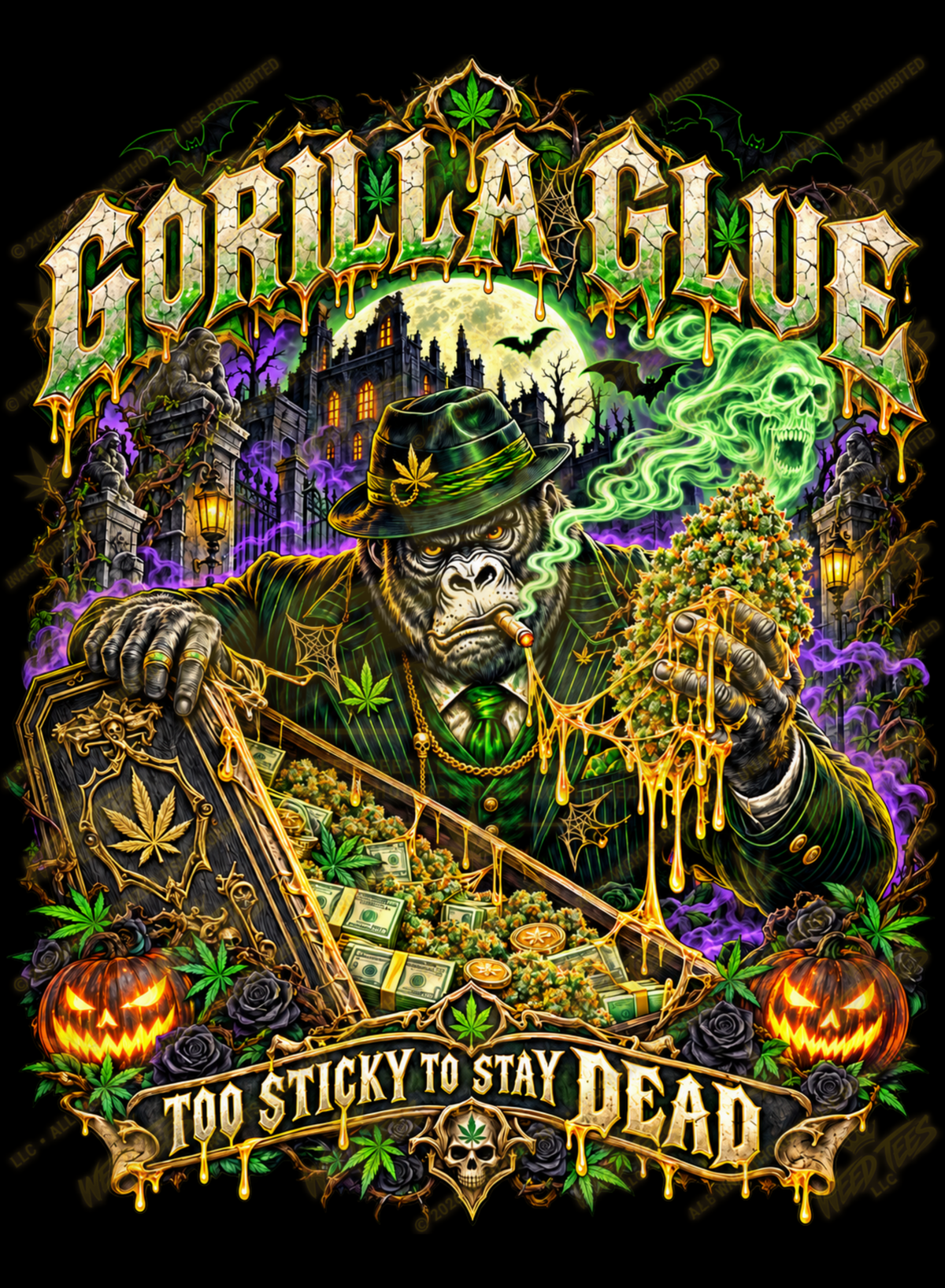 Too Sticky to Stay Dead | Halloween Stoner T-Shirt
