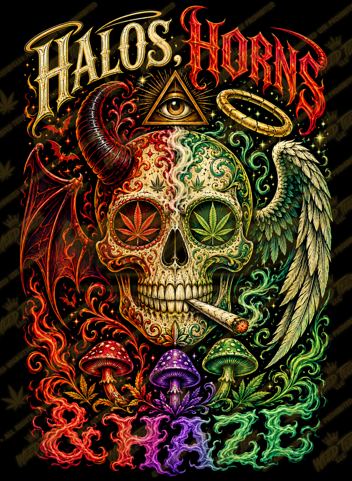 Halos, Horns & Haze | Halloween Stoner T-Shirt