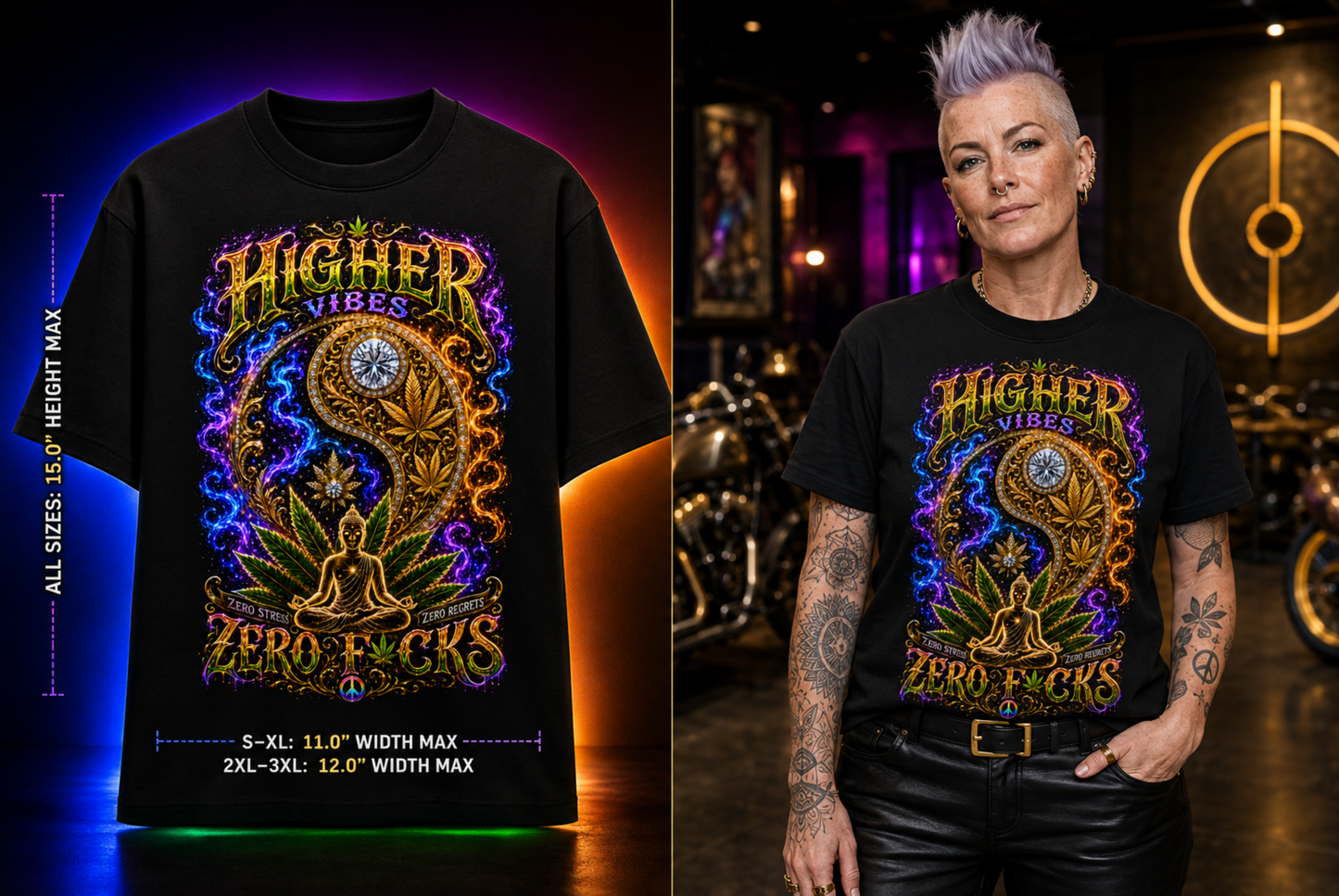 Higher Vibes – Zero F*cks Cannabis Graphic Tee