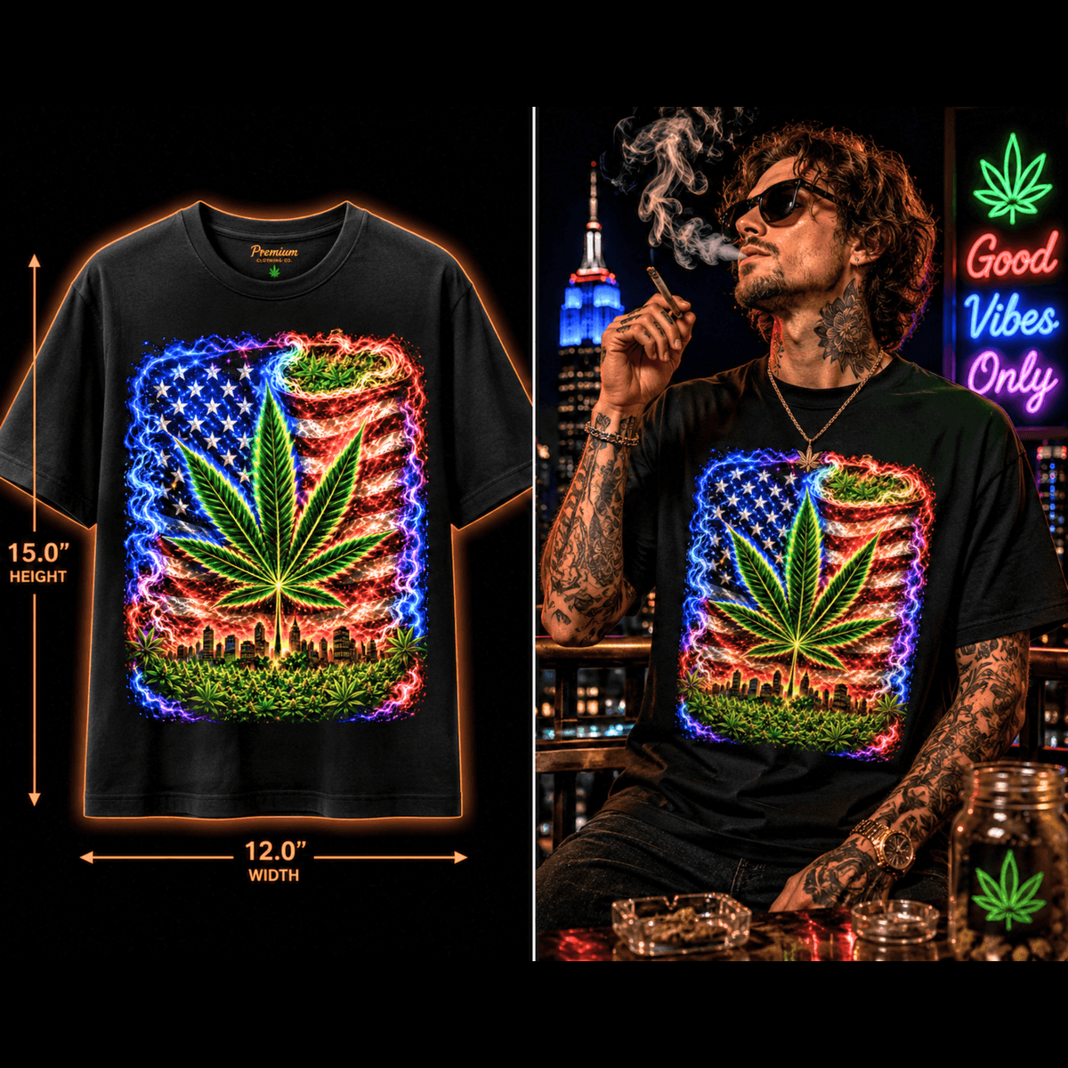 Land of the Weed – Premium Cannabis Flag Graphic Tee