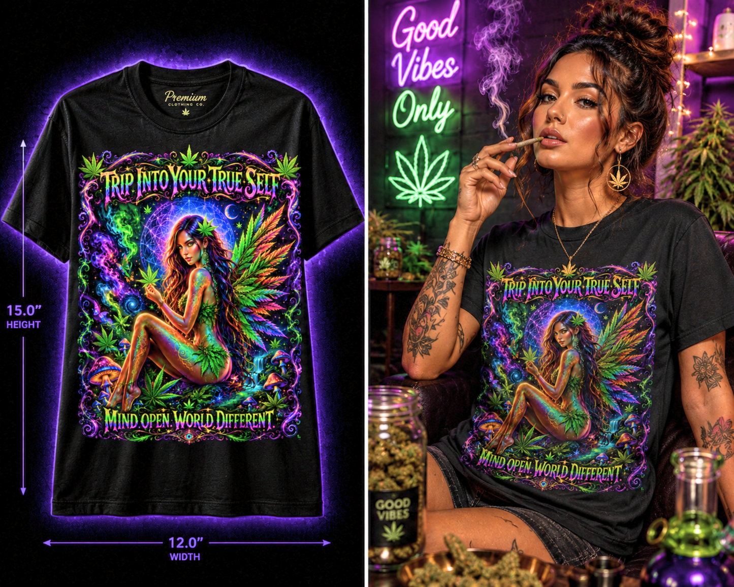 Trip Into Your True Self – Premium Cannabis Fairy Graphic Tee