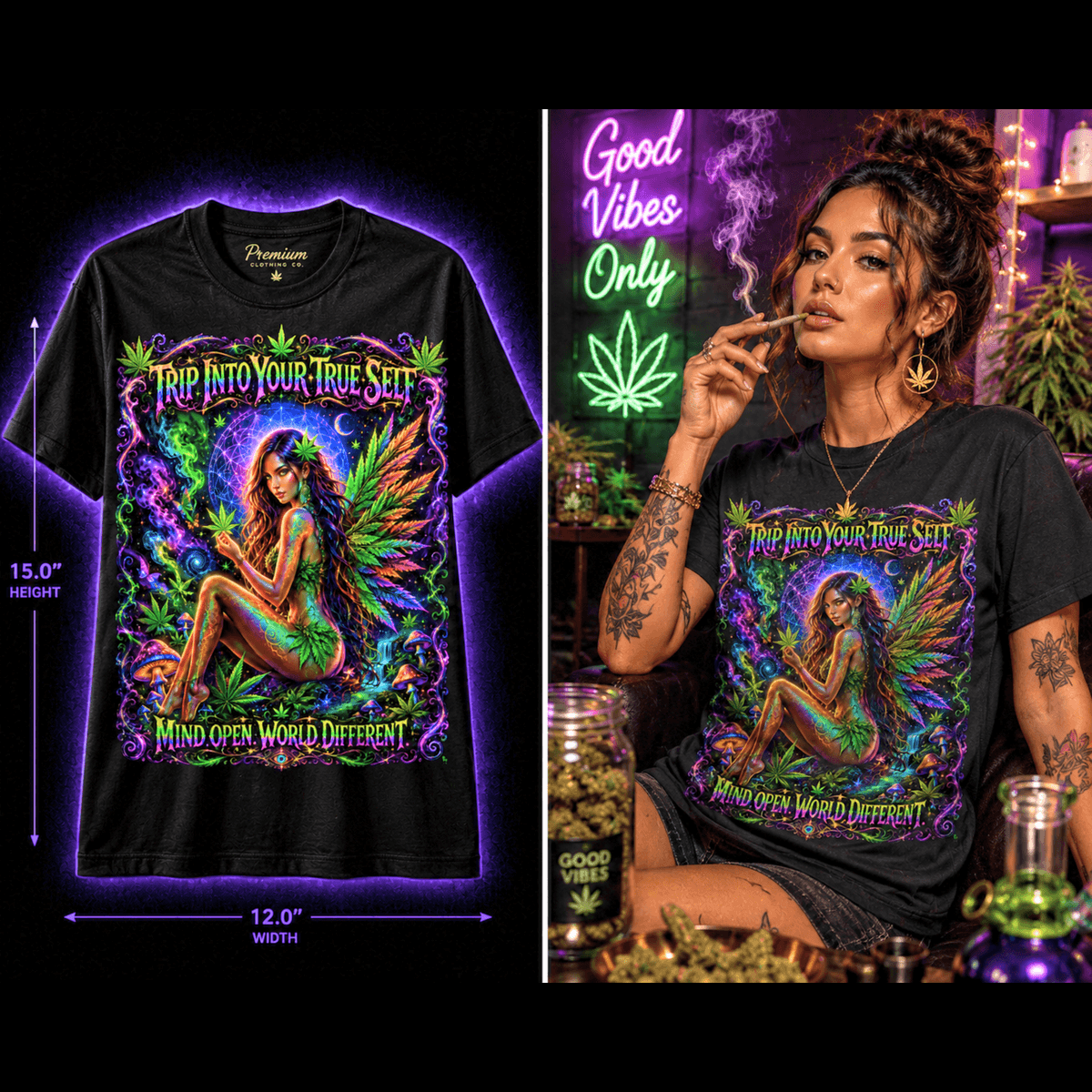 Trip Into Your True Self – Premium Cannabis Fairy Graphic Tee