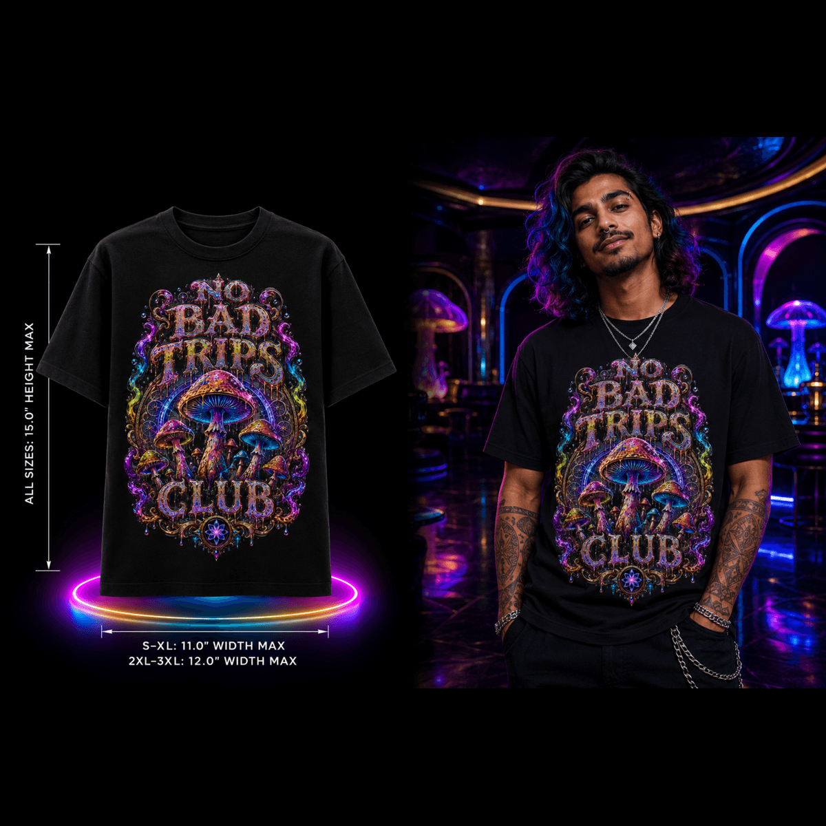No Bad Trips Club Psychedelic Mushroom Graphic Tee