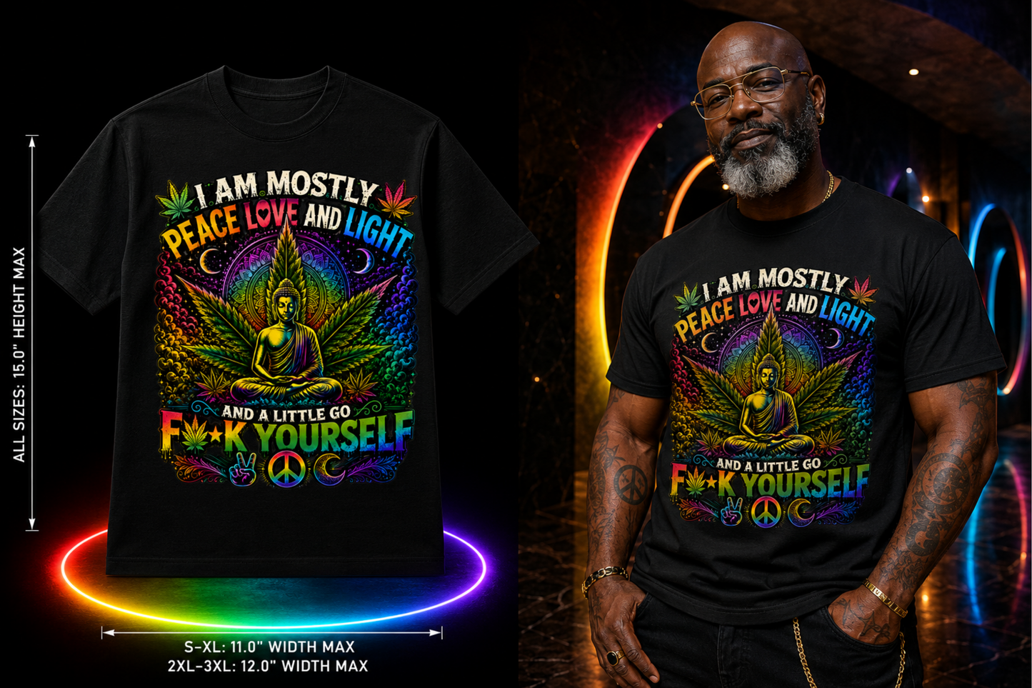 Peace Love & Light – Mostly Good Vibes Cannabis Graphic Tee