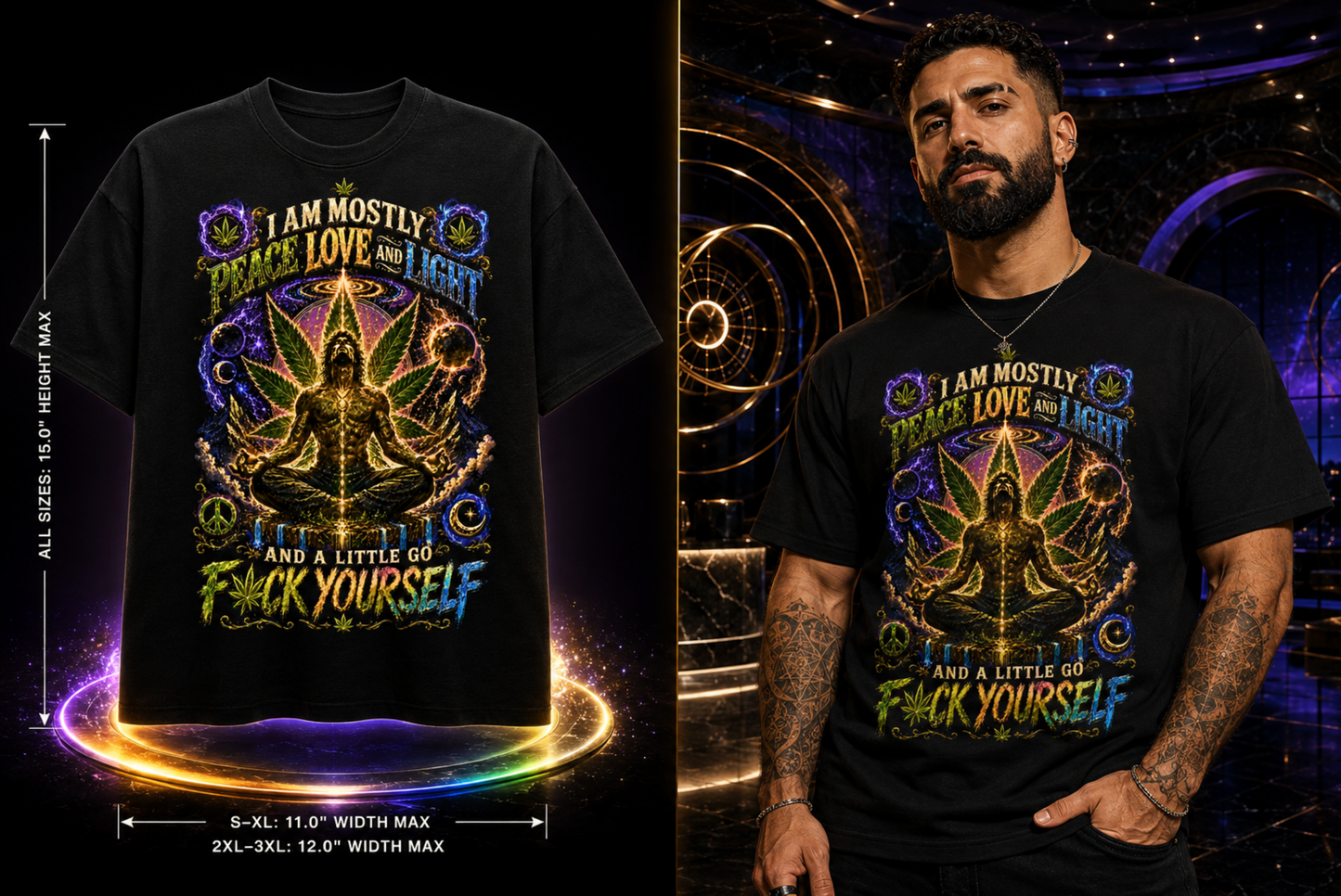 Peace Love & Light – Boundaries & Higher Energy Cannabis Graphic Tee