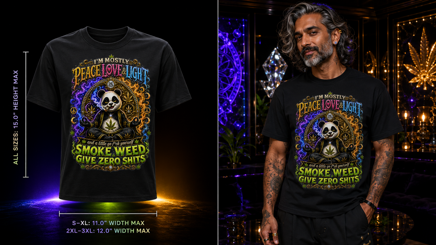 Peace Love & Light Panda – Smoke Weed Give Zero Sh*ts Cannabis Graphic Tee