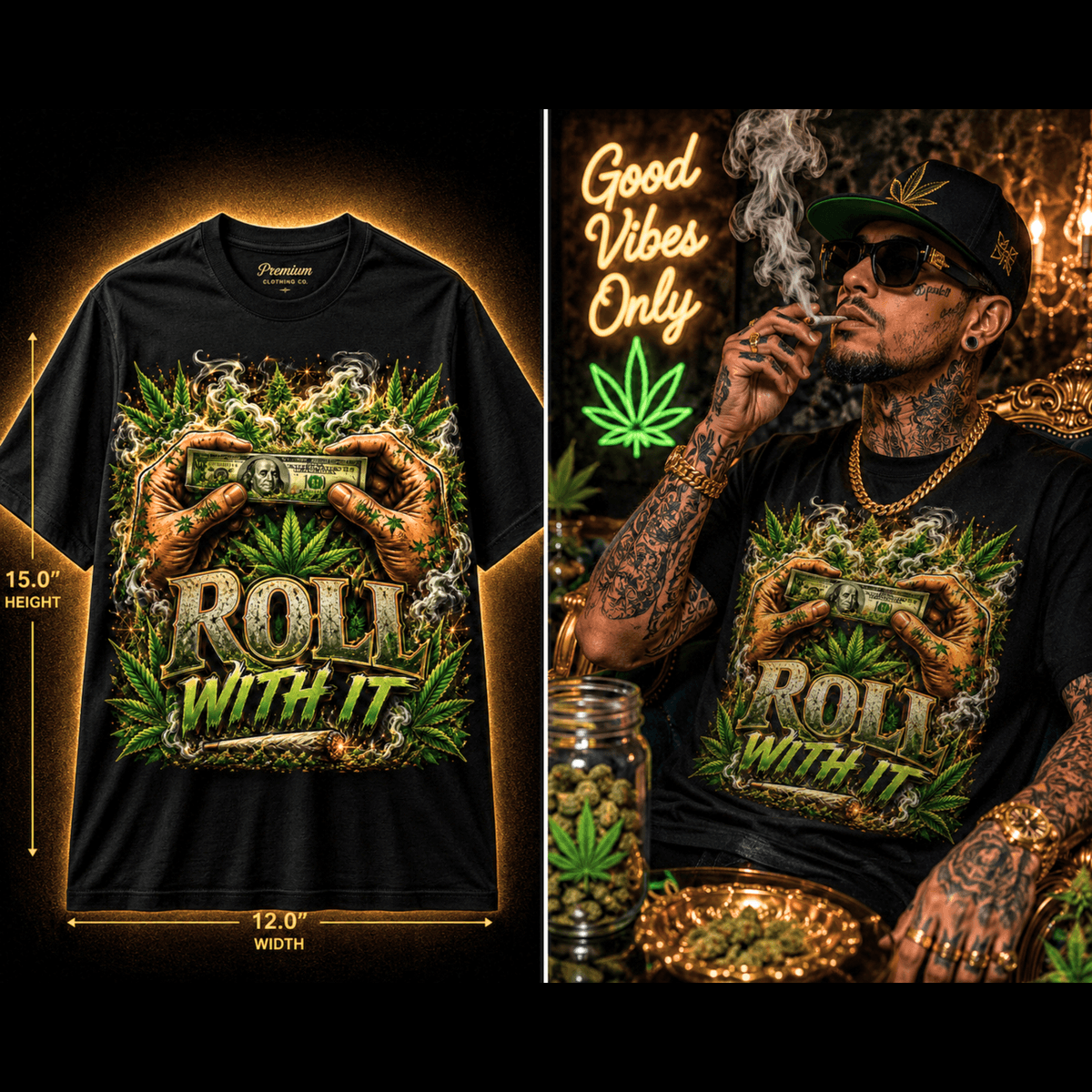Roll With It – Premium Cannabis Graphic Tee