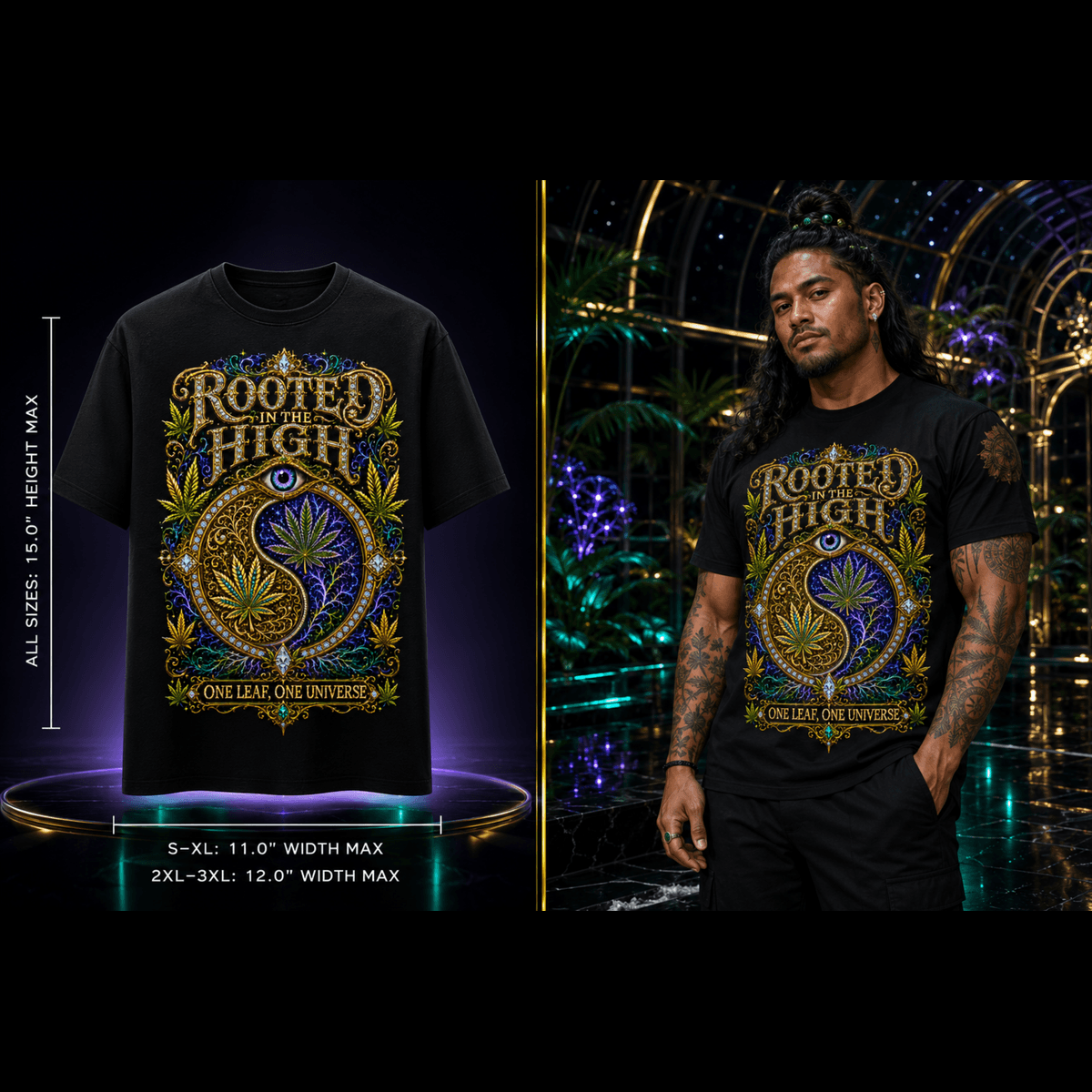 Rooted in the High – One Leaf, One Universe Cannabis Graphic Tee
