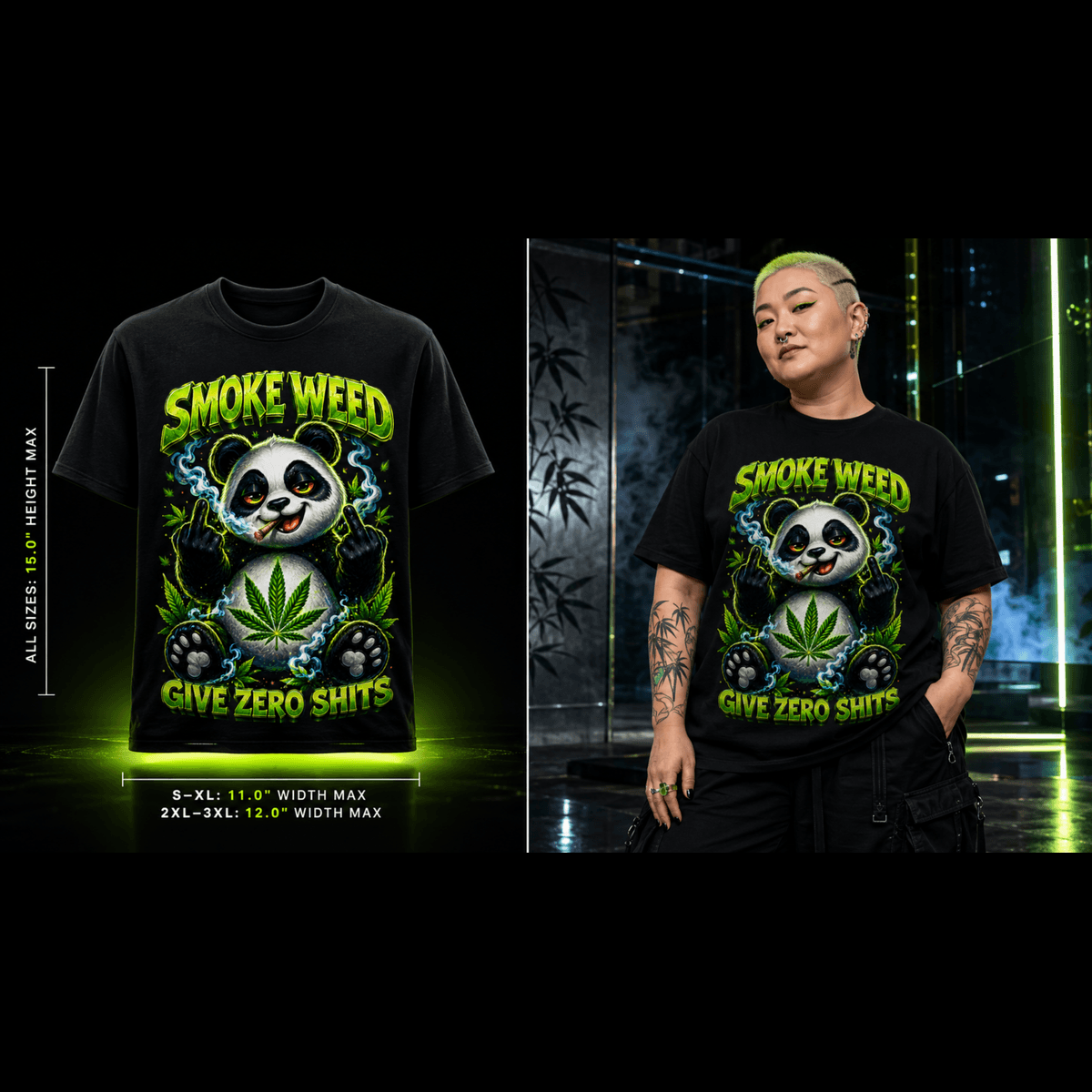 Smoke Weed Give Zero Sh*ts Panda Cannabis Graphic Tee