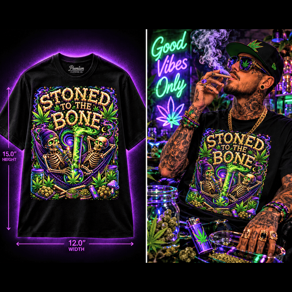 Stoned to the Bone – Premium Cannabis Graphic Tee