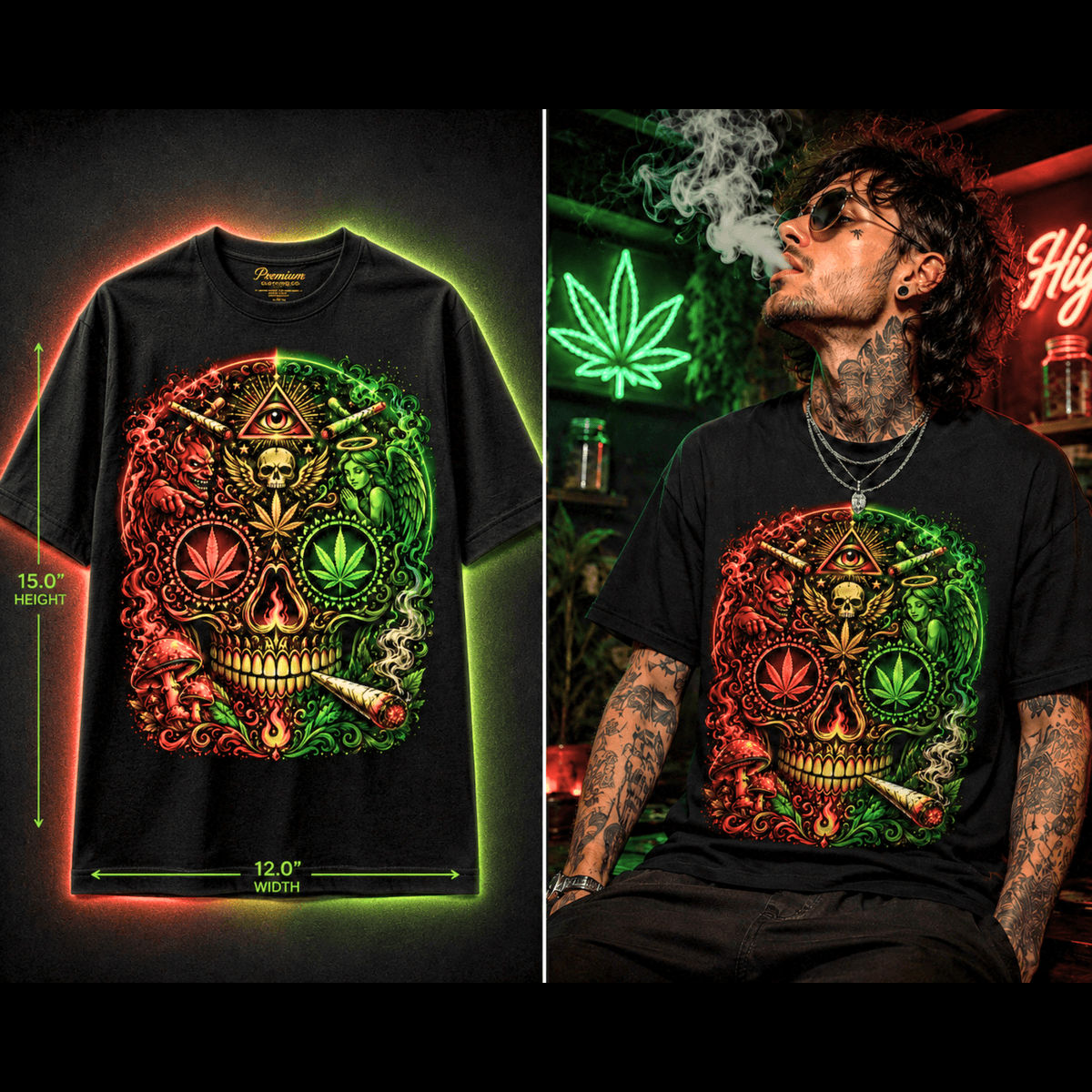 Enlightened Sugar Skull – Premium Cannabis Graphic Tee
