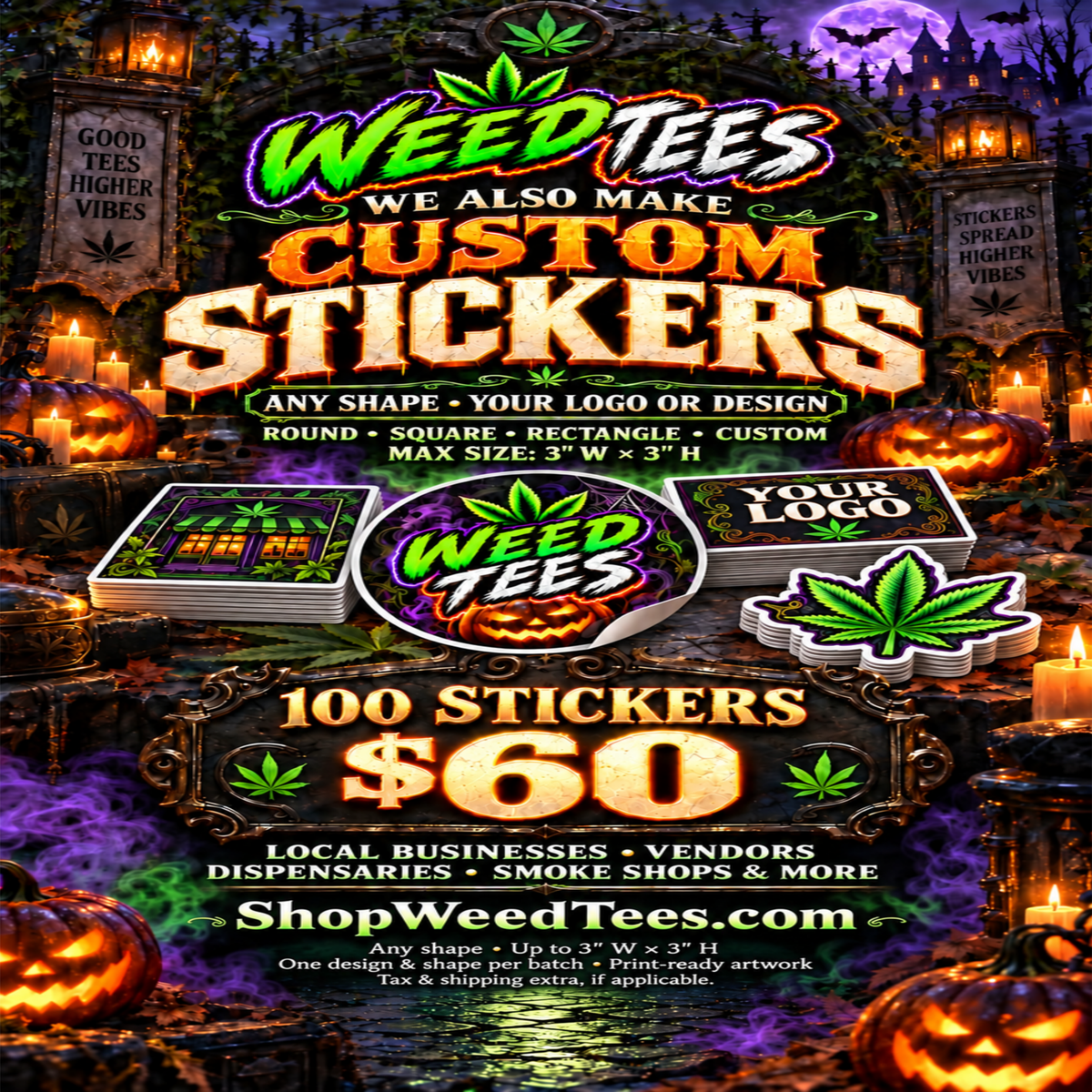 Custom Stickers – Upload Your Logo or Design (100-Pack, Up to 3" × 3")