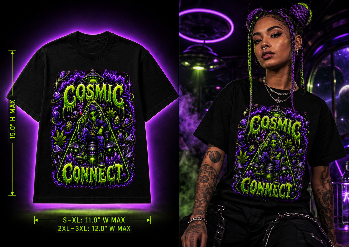 Cosmic Connect – Premium Cannabis Alien Graphic Tee
