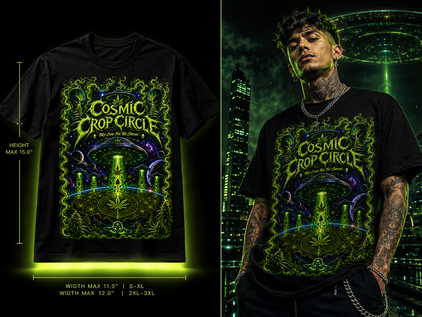 Cosmic Crop Circle – Premium Cannabis Graphic Tee