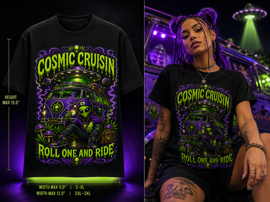 Cosmic Cruisin – Premium Cannabis Alien Graphic Tee