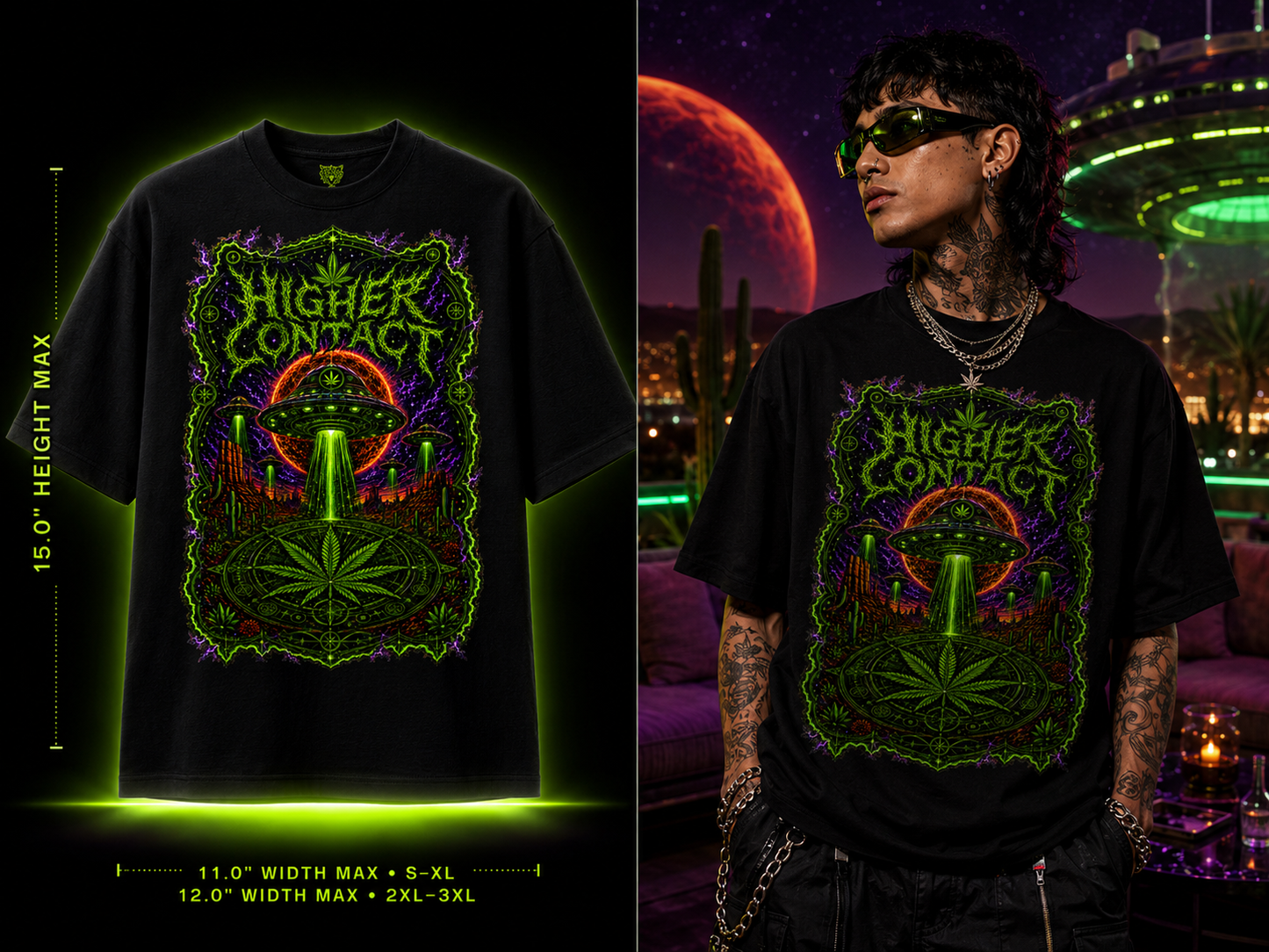 Higher Contact – Premium Cannabis UFO Graphic Tee