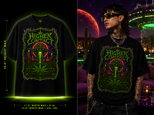 Higher Contact – Premium Cannabis UFO Graphic Tee