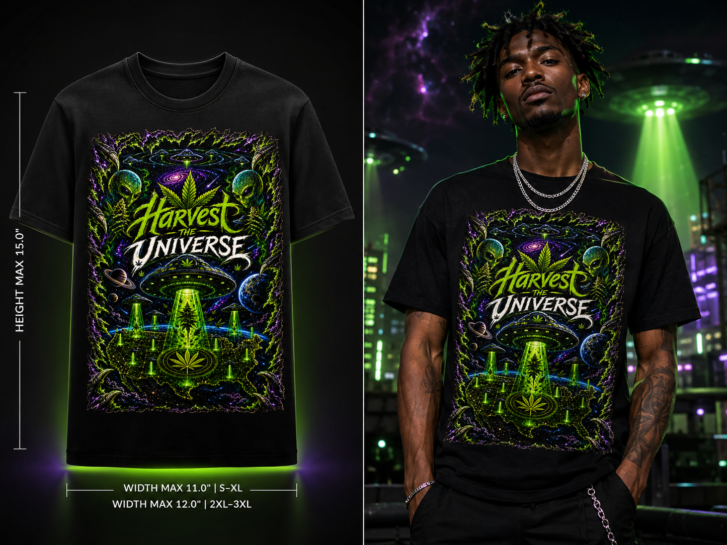 Harvest the Universe – Premium Cannabis UFO Graphic Tee
