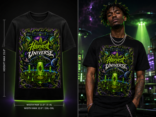 Harvest the Universe – Premium Cannabis UFO Graphic Tee