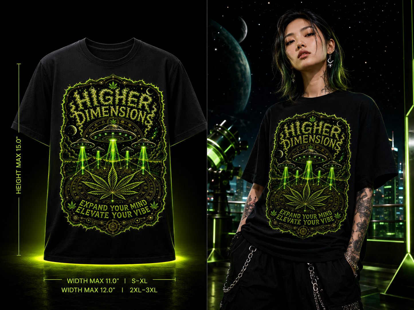 Higher Dimensions – Premium Cannabis UFO Graphic Tee