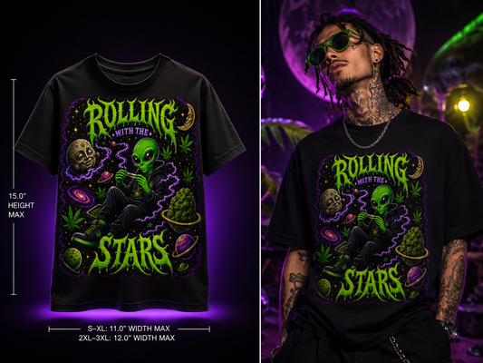 Rolling With the Stars – Premium Cannabis Alien Graphic Tee