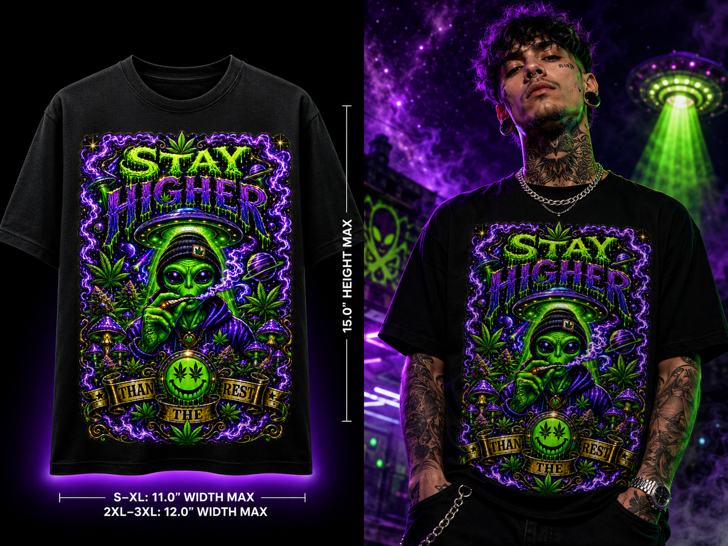 Higher Than the Rest – Premium Cosmic Alien Graphic Tee