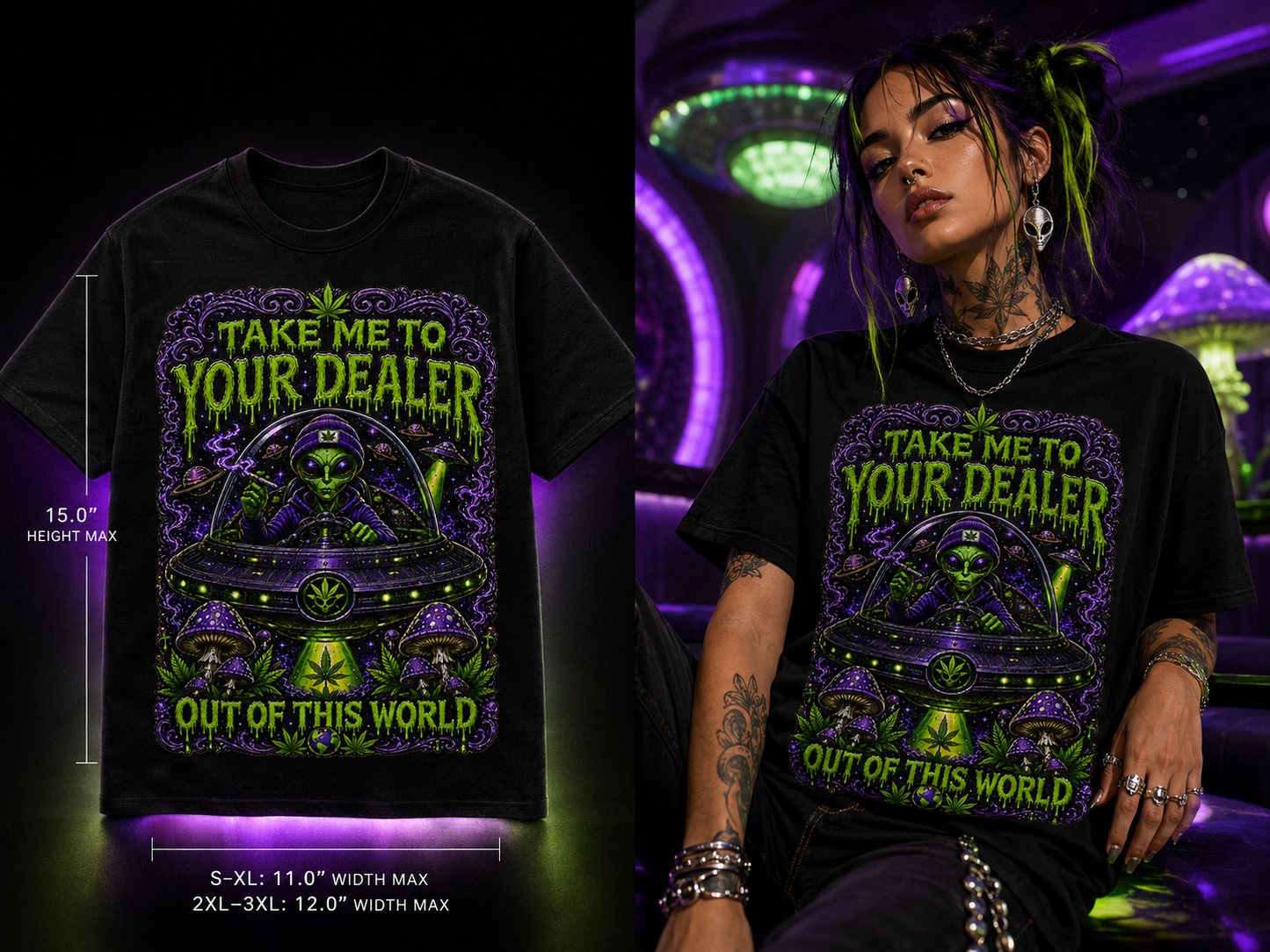 Take Me to Your Dealer – Out of This World Cannabis Alien Graphic Tee