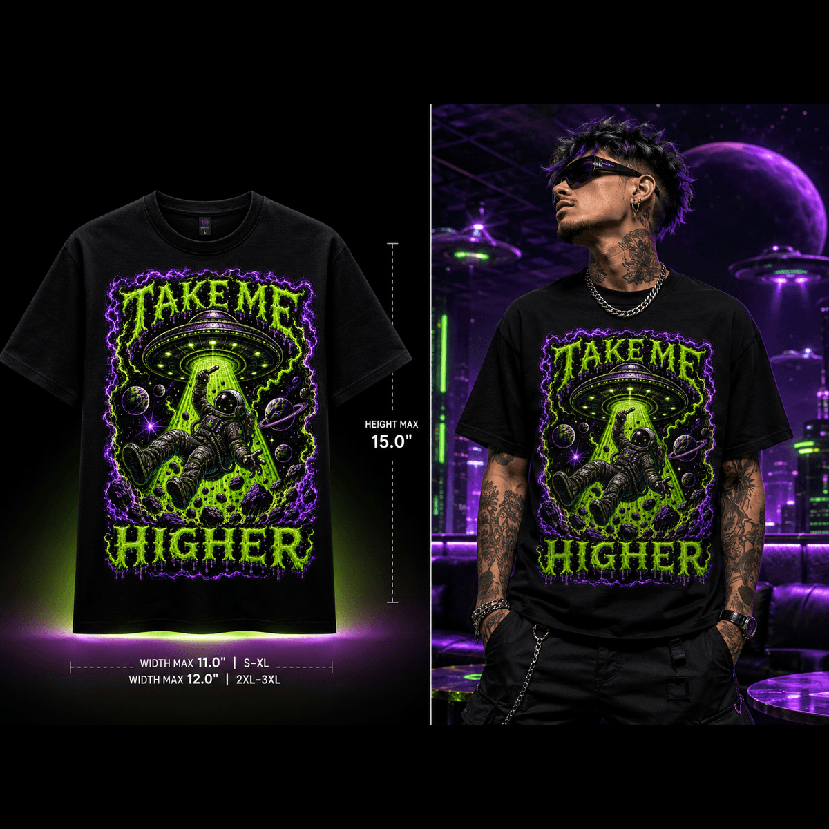 Take Me Higher – UFO Abduction Cannabis Graphic Tee