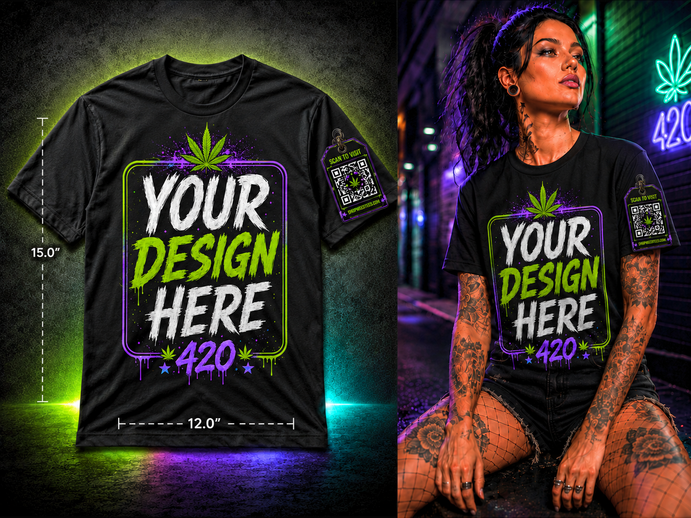 Custom T-Shirt – Upload Your Design (Upper Chest & Side Sleeve Website QR Code Print)